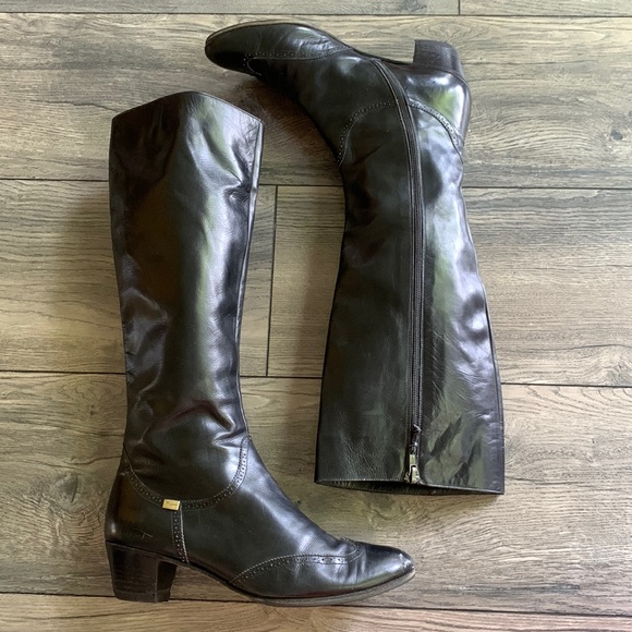 Salvatore Ferragamo Shoes - Salvatore Ferragamo Zip Up Calf Length Boots with Laser Cut Detail
